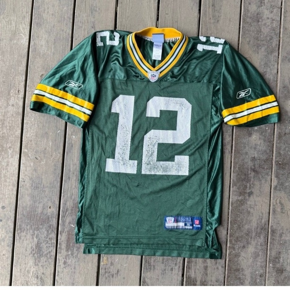 Reebok Aaron Rodgers Green Bay Packers #12 NFL Jersey Green Mesh Vintage Small